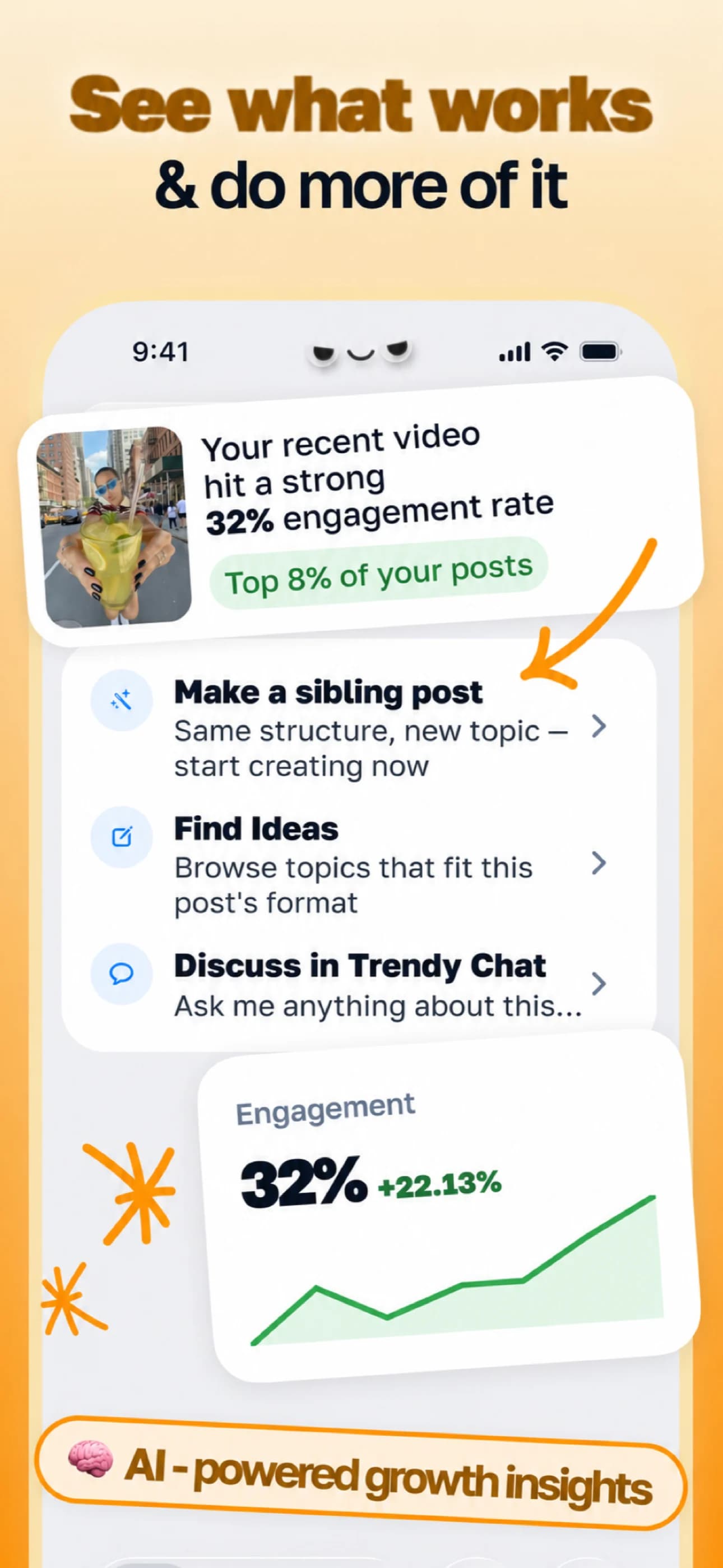 Trendy content insights screen on a phone