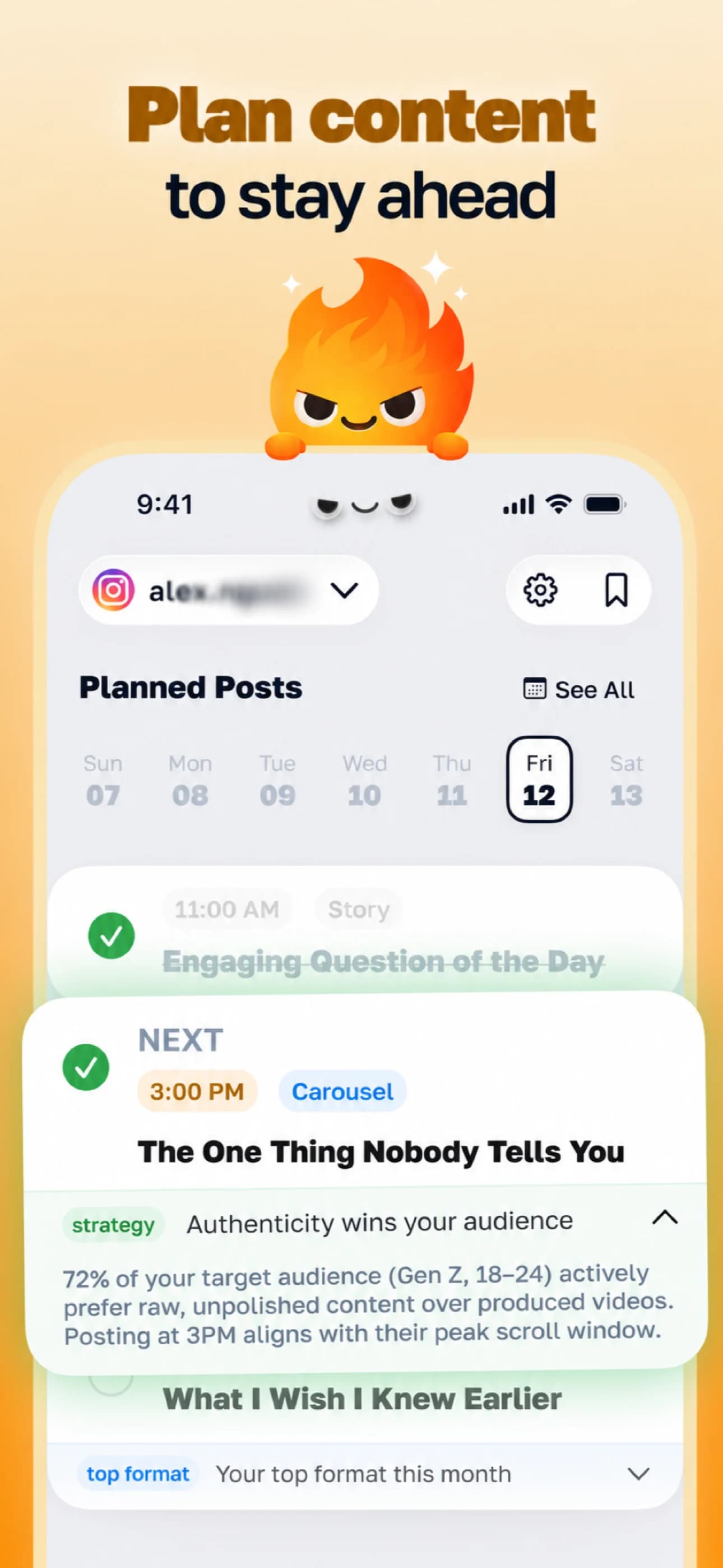 Trendy content planner screen on a phone